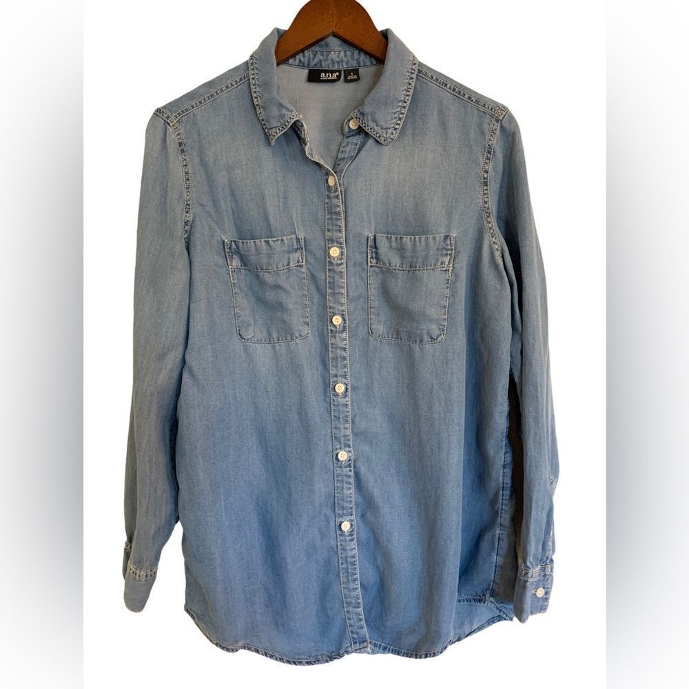 a.n.a. Light Blue Chambray Denim Button Up Blouse S